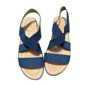 Mysoft Navy Blue Elastic Strap Wedge Sandals Women's Size 11 Comfort Air Cush